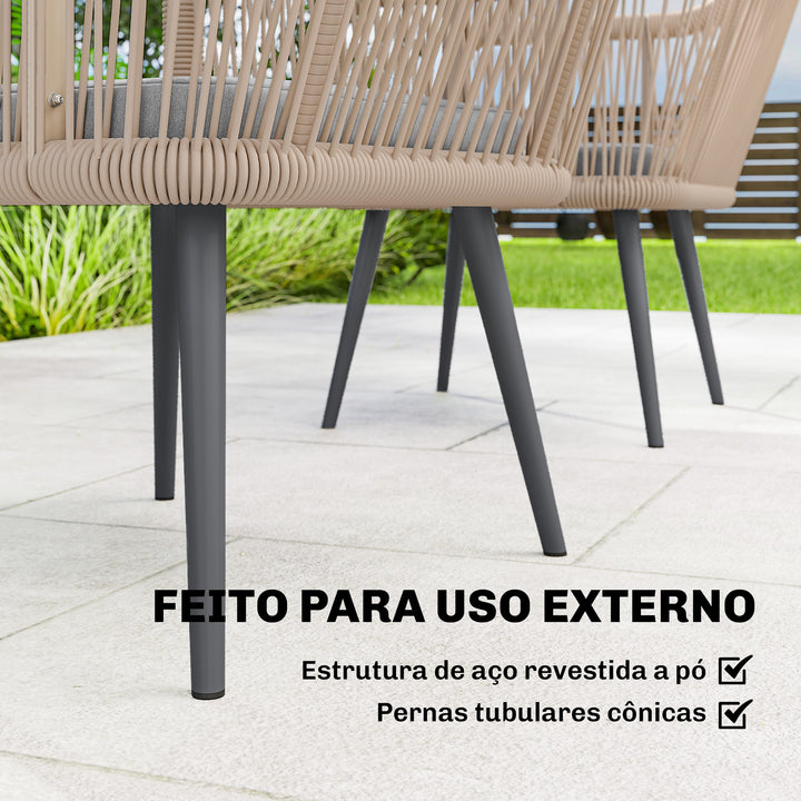 Conjunto de 2 Cadeiras de Jardim em Vime Cadeiras para Terraço com Almofadas Apoios de Braço e Estrutura de Aço, Resistente às Intempéries para Varanda ou Terraço 54x65x80 cm Cinza Claro