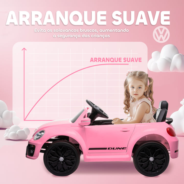 Carro Elétrico para Crianças acima de 3 Anos Carro Elétrico Infantil Volkswagen Beetle com Bateria 12V Controlo Remoto Faróis Buzina e Música 97x56,5x46 cm Rosa
