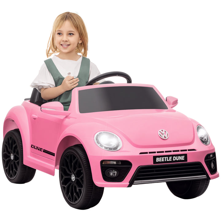 Carro Elétrico para Crianças acima de 3 Anos Carro Elétrico Infantil Volkswagen Beetle com Bateria 12V Controlo Remoto Faróis Buzina e Música 97x56,5x46 cm Rosa