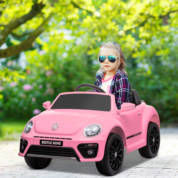 Carro Elétrico para Crianças acima de 3 Anos Carro Elétrico Infantil Volkswagen Beetle com Bateria 12V Controlo Remoto Faróis Buzina e Música 97x56,5x46 cm Rosa