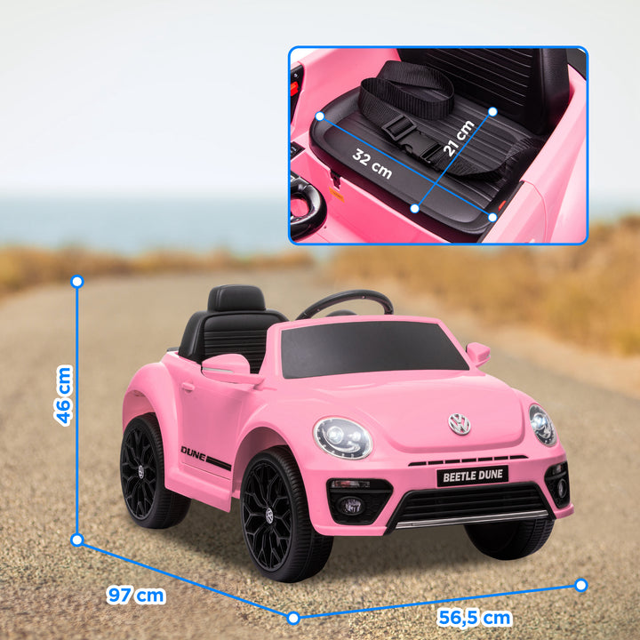 Carro Elétrico para Crianças acima de 3 Anos Carro Elétrico Infantil Volkswagen Beetle com Bateria 12V Controlo Remoto Faróis Buzina e Música 97x56,5x46 cm Rosa