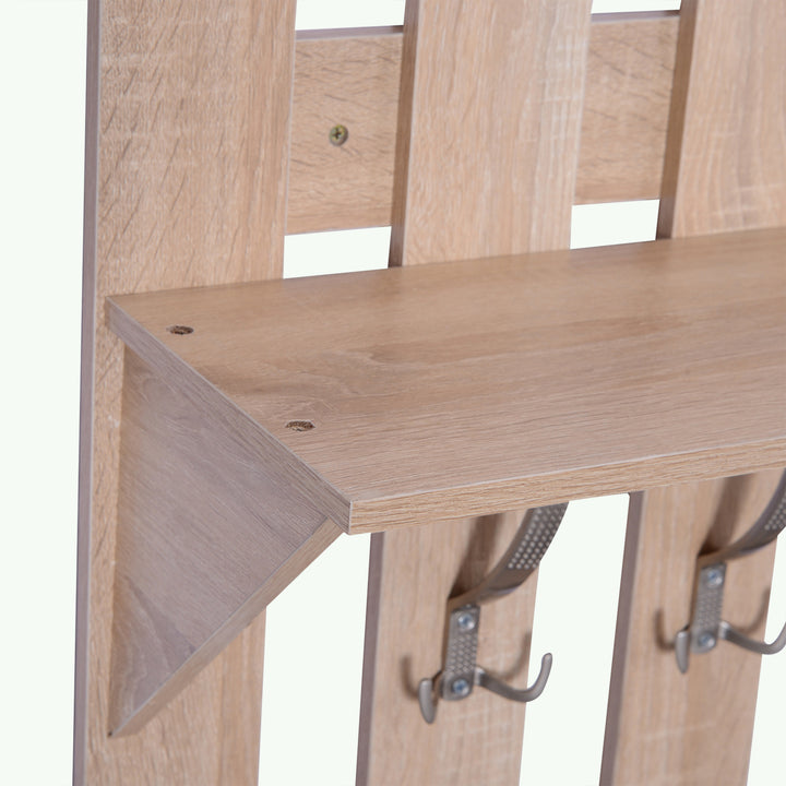 Móvel Cabide de Entrada com Espelho Ganchos e Sapateira Móvel de Entrada com 3 Ganchos Prateleira e 2 Gavetas para Corredor Carvalho