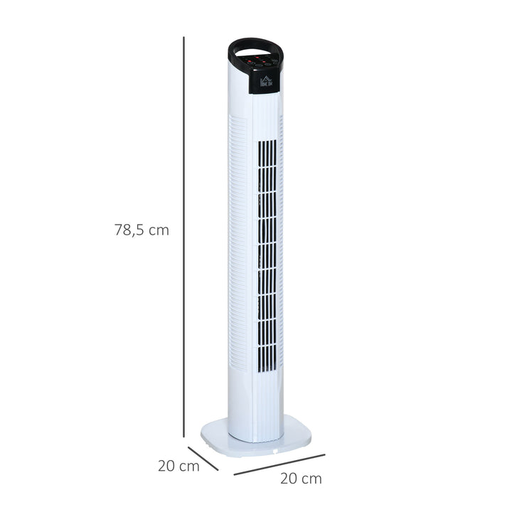 Ventoinha de Coluna 50W com Controlo Remoto 3 Velocidades Ecrã LCD Temporizador 7,5h e Oscilante 70° Ø20x78,5 cm Branco