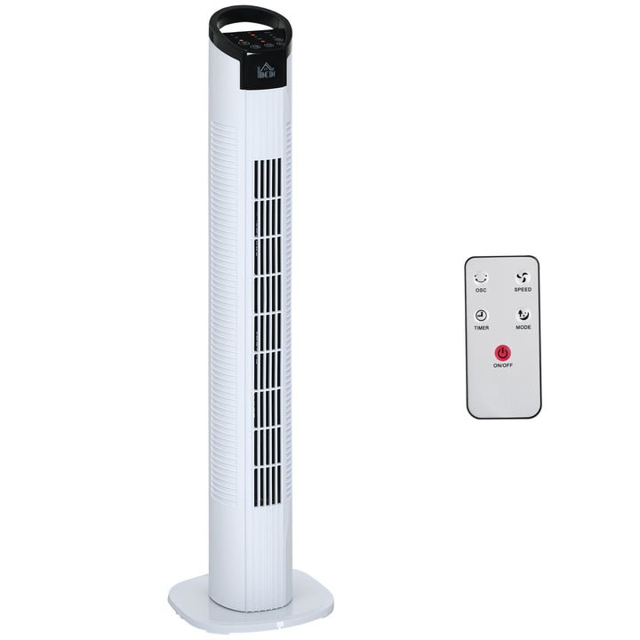 Ventoinha de Coluna 50W com Controlo Remoto 3 Velocidades Ecrã LCD Temporizador 7,5h e Oscilante 70° Ø20x78,5 cm Branco