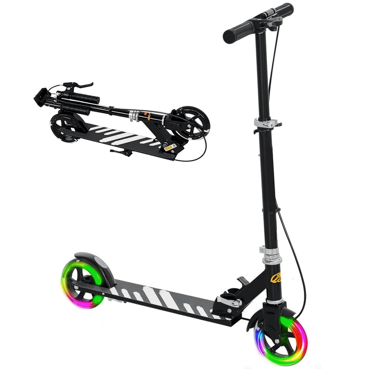 Trotinete Dobrável para Crianças de 3-8 Anos Trotinete Infantil de 2 Rodas com Luzes LED Guiador com 4 Alturas Ajustáveis Travão Traseiro e de Mão 73x36x73-89 cm Preto