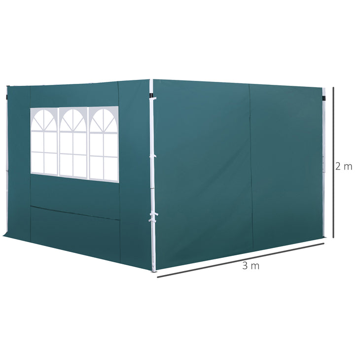 2 paredes Parte lateral para tenda 3x3m lado gazebo A tela impermeável de Oxford com janela 300x200cm - verde escuro