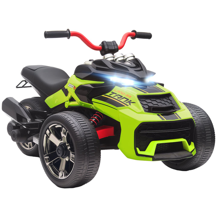 Quadricilo Elétrico para Crianças 12V 3-8 Anos com 2 Motores Velocidade até 5 km/h 3 Rodas Suspensão Faróis Buzina Música USB 113x74x63 cm Verde