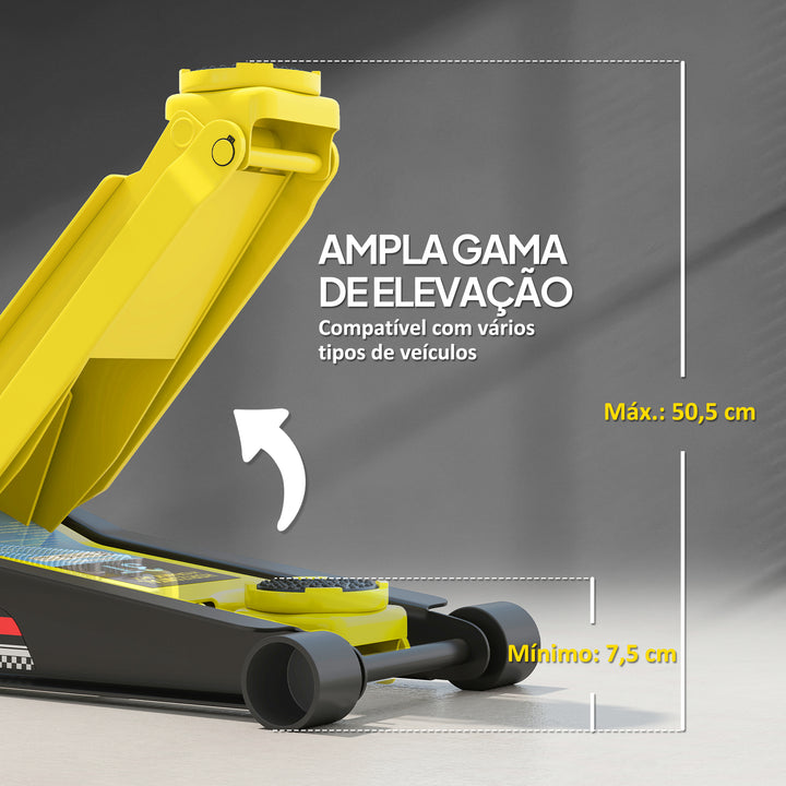 Macaco Hidráulico para Carro 3T Altura de Elevação 7,5-50,5 cm Macaco Elevador Hidráulico com Bomba de Pistão Duplo Cabo de Alumínio Rodas para Reparação e Troca de Pneus para Garagem Oficina