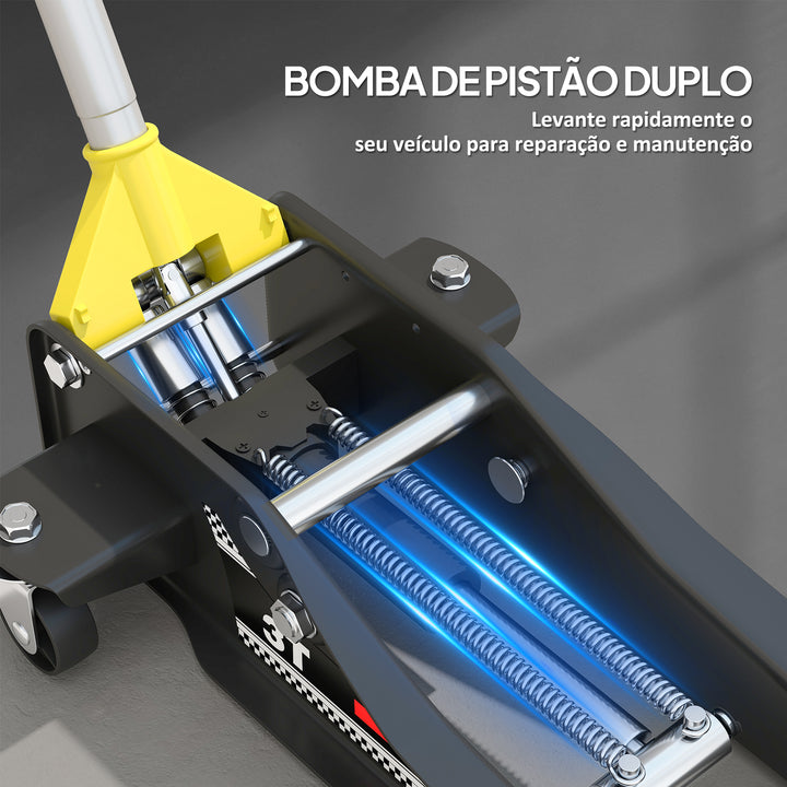 Macaco Hidráulico para Carro 3T Altura de Elevação 7,5-50,5 cm Macaco Elevador Hidráulico com Bomba de Pistão Duplo Cabo de Alumínio Rodas para Reparação e Troca de Pneus para Garagem Oficina