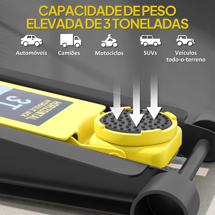 Macaco Hidráulico para Carro 3T Altura de Elevação 7,5-50,5 cm Macaco Elevador Hidráulico com Bomba de Pistão Duplo Cabo de Alumínio Rodas para Reparação e Troca de Pneus para Garagem Oficina