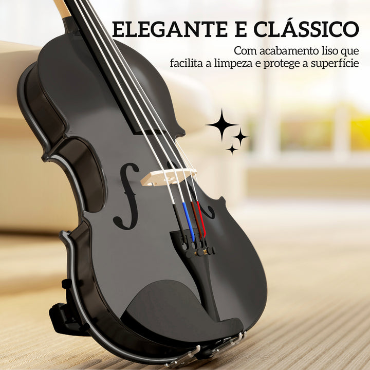 Violino 4/4 de Tamanho Completo em Madeira Conjunto para Iniciantes Adultos e Crianças com Estojo Arco Breu Afinadores Cordas e Suporte para Ombro 60x21x7 cm Preto