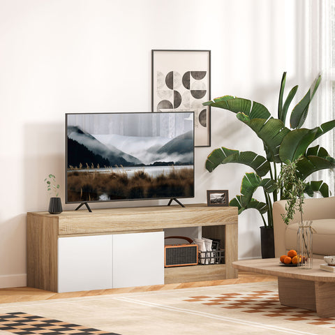 Móvel de TV Mobiliário de TV com 2 Portas Prateleira Aberta Móvel de TV de Sala de Estar para Televisóres de 60 Polegadas 140x40x48 cm Branco e Madeira
