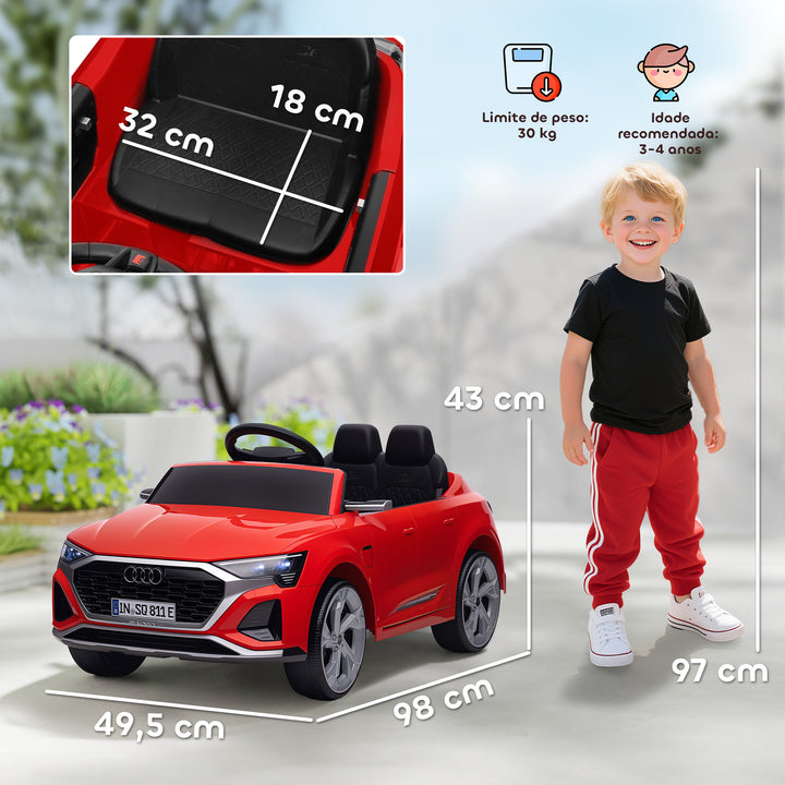 Carro Elétrico para Crianças acima de 3 Anos Carro Audi Q8 Etron Sportback Infantil com Bateria 12V Controlo Remoto Faróis Buzina e Música 98x49,5x43 cm Vermelho