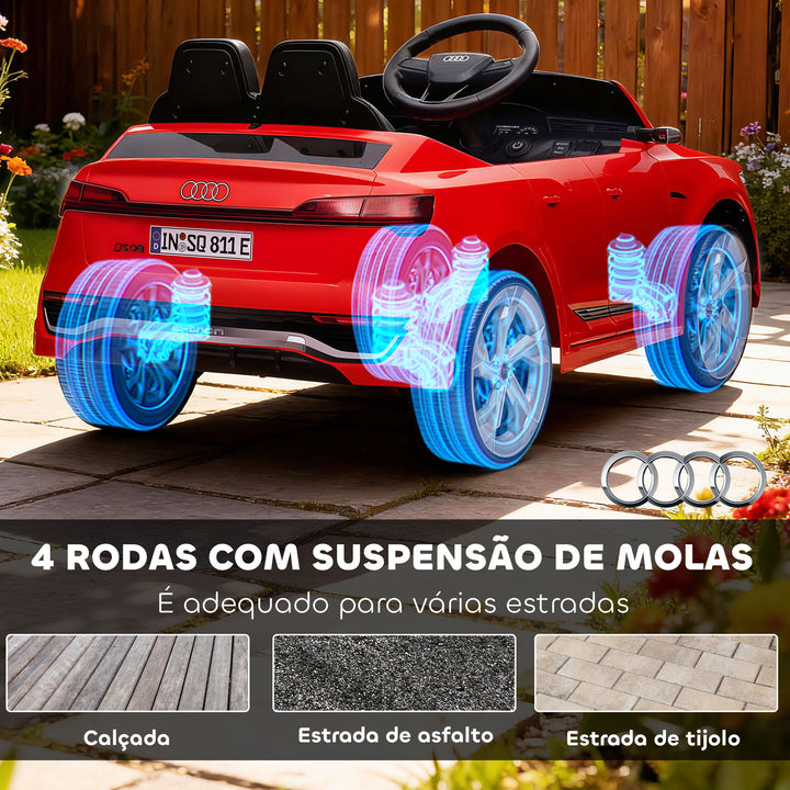 Carro Elétrico para Crianças acima de 3 Anos Carro Audi Q8 Etron Sportback Infantil com Bateria 12V Controlo Remoto Faróis Buzina e Música 98x49,5x43 cm Vermelho