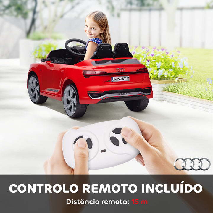Carro Elétrico para Crianças acima de 3 Anos Carro Audi Q8 Etron Sportback Infantil com Bateria 12V Controlo Remoto Faróis Buzina e Música 98x49,5x43 cm Vermelho