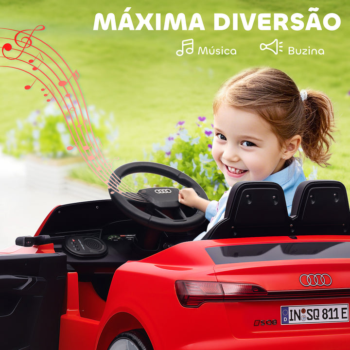 Carro Elétrico para Crianças acima de 3 Anos Carro Audi Q8 Etron Sportback Infantil com Bateria 12V Controlo Remoto Faróis Buzina e Música 98x49,5x43 cm Vermelho