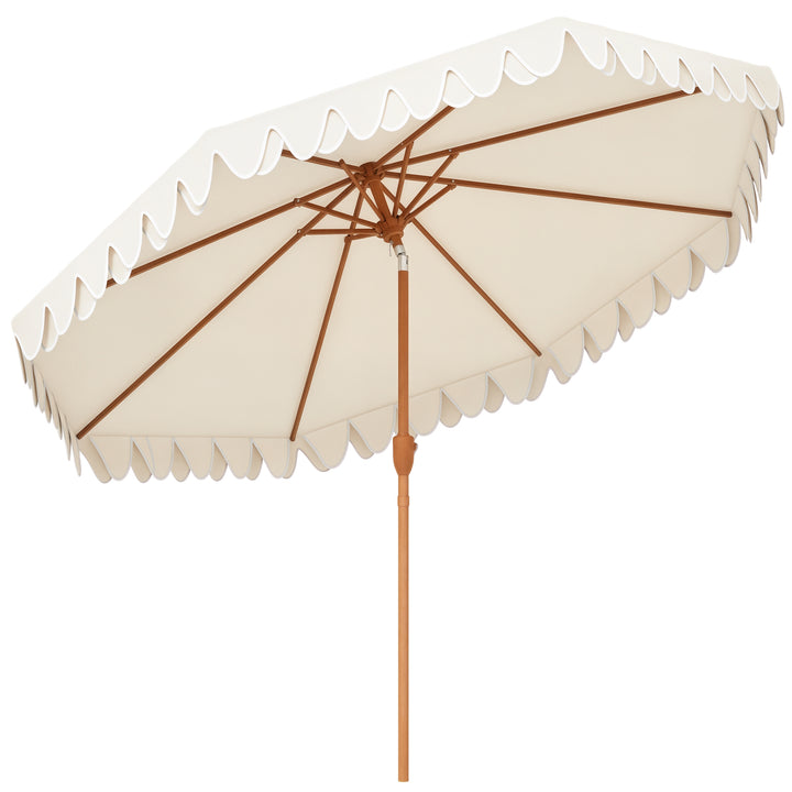 Chapéu de Sol para Terraço Exterior, Ø264x240 cm Chapéu de Sol de Jardim com Ângulo Ajustável Manivela e Volantes Impermeável Parasol para Praia Pátio Varanda Creme