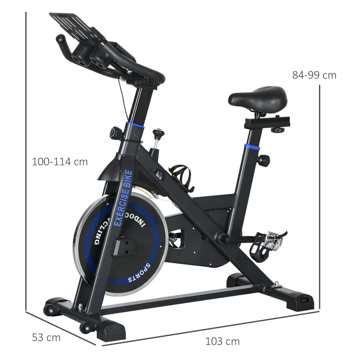 Bicicleta Estática com Resistência Ajustável Bicicleta Estática Fitness com Volante de Inércia 8 kg Ecrã LCD Guiador e Assento Ajustáveis para Casa Ginásio 103x53x110-114 cm Azul