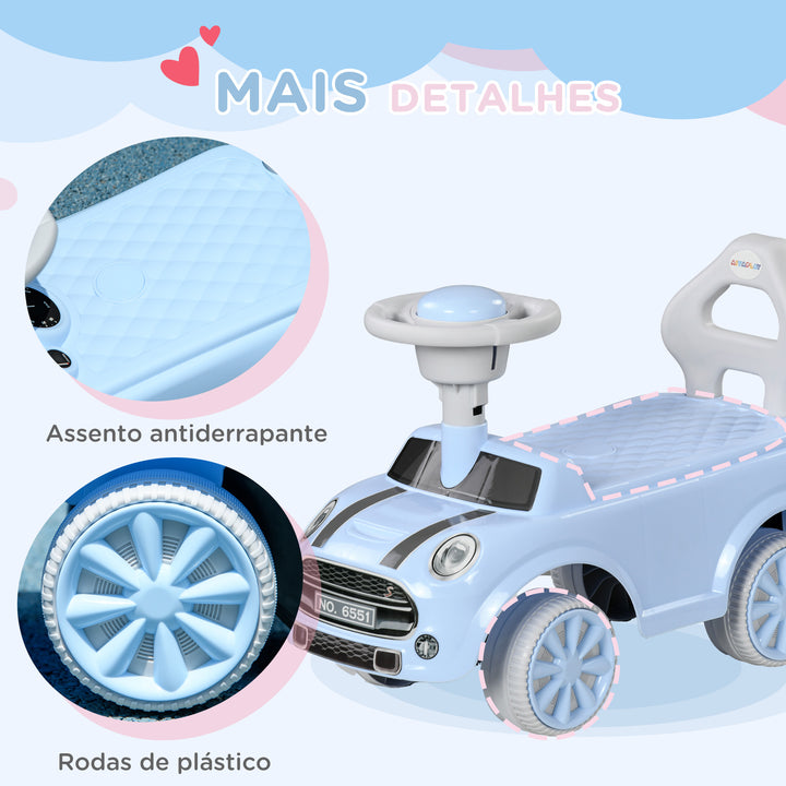 Carro Andador para Bebés de 18-36 Meses Carro Andador com Volante Buzina e Sistema Anti-Tombo Carga 25 kg 53x25x35 cm Azul Claro