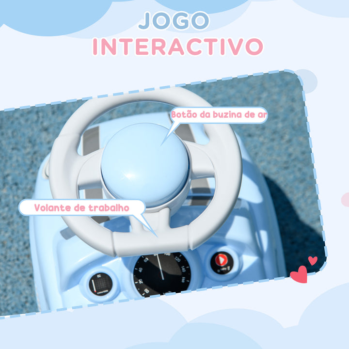 Carro Andador para Bebés de 18-36 Meses Carro Andador com Volante Buzina e Sistema Anti-Tombo Carga 25 kg 53x25x35 cm Azul Claro