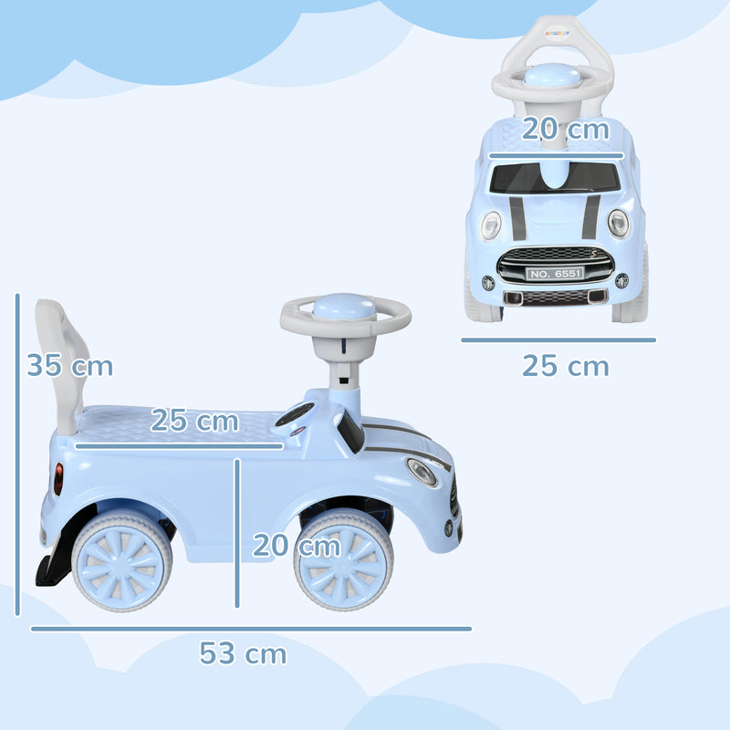 Carro Andador para Bebés de 18-36 Meses Carro Andador com Volante Buzina e Sistema Anti-Tombo Carga 25 kg 53x25x35 cm Azul Claro