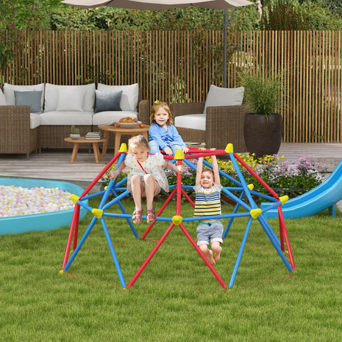 Cúpula de Escalada Conjunto de Cúpula Geométrica Parque Infantil para 3-8 Anos Com Estrutura Metálica Anti-UV Carga 180 kg para Pátio Jardim Ø183x90 cm Vermelho e Azul