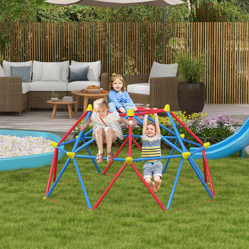 Cúpula de Escalada Conjunto de Cúpula Geométrica Parque Infantil para 3-8 Anos Com Estrutura Metálica Anti-UV Carga 180 kg para Pátio Jardim Ø183x90 cm Vermelho e Azul