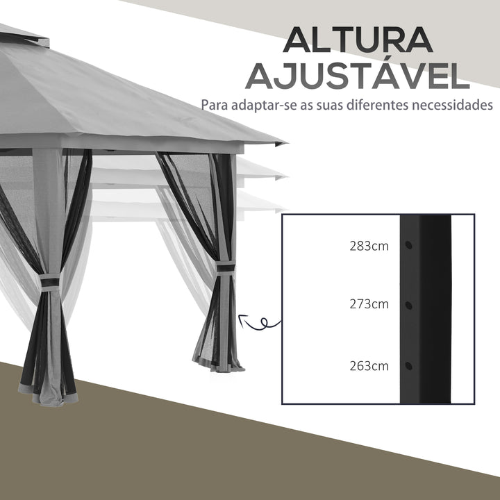 Tenda Dobrável Pop-UP 3,92x3,92x2,83 m Tenda de Jardim com Altura Ajustável Proteção UV50+ Teto Duplo Rede Mosquiteira e Bolsa de Transporte com Rodas para Festas Campismo Cinza e Preto