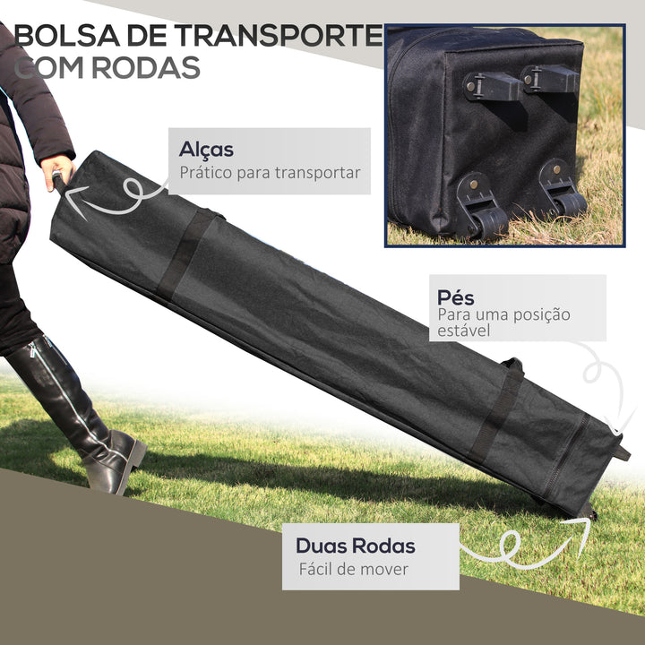 Tenda Dobrável Pop-UP 3,92x3,92x2,83 m Tenda de Jardim com Altura Ajustável Proteção UV50+ Teto Duplo Rede Mosquiteira e Bolsa de Transporte com Rodas para Festas Campismo Cinza e Preto
