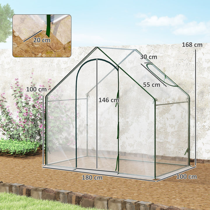 Estufa Pequena, Estufa de Exterior com Janela e Porta com Fecho Estrutura de Aço Cobertura de Plástico Impermeável Anti-UV para Cultivar Plantas 180x100x168 cm Transparente