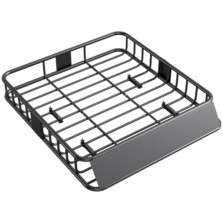 Cesta para Tejadilho Universal para Veículos em Aço Baca Porta-Bagagens Automóvel Carga 90,7 kg com Defletor Barras Laterais para SUVs Pickups Sedans 110,5x99,5x18,5 cm Preto