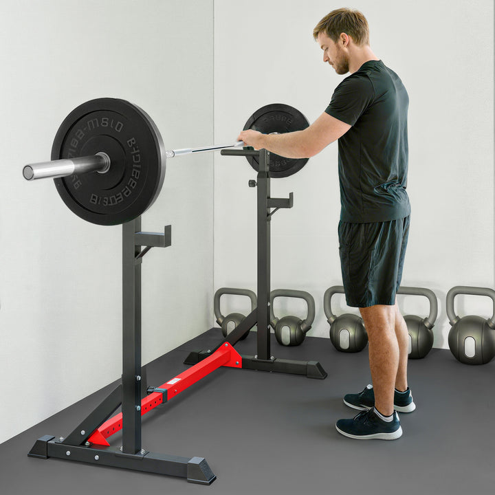 Suporte Ajustável para Barras de Peso Suporte Multifuncional para Exercício em Casa academia Carga 150kg Altura Ajustável 121-171cm Preto e Vermelho