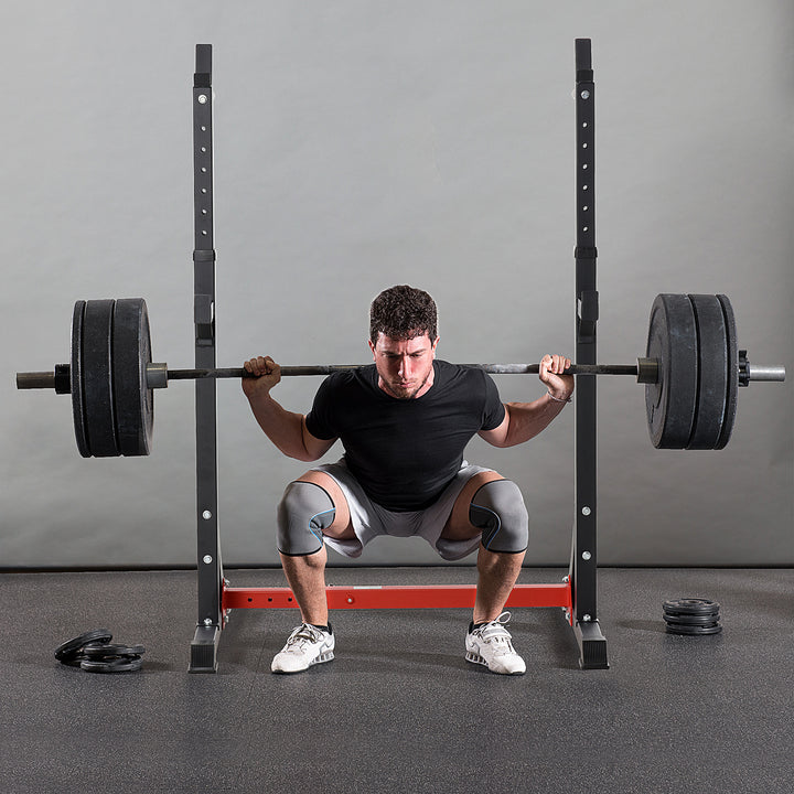 Suporte Ajustável para Barras de Peso Suporte Multifuncional para Exercício em Casa academia Carga 150kg Altura Ajustável 121-171cm Preto e Vermelho