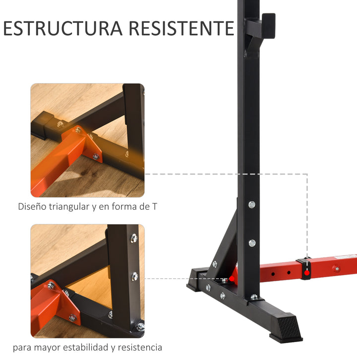 Suporte Ajustável para Barras de Peso Suporte Multifuncional para Exercício em Casa academia Carga 150kg Altura Ajustável 121-171cm Preto e Vermelho