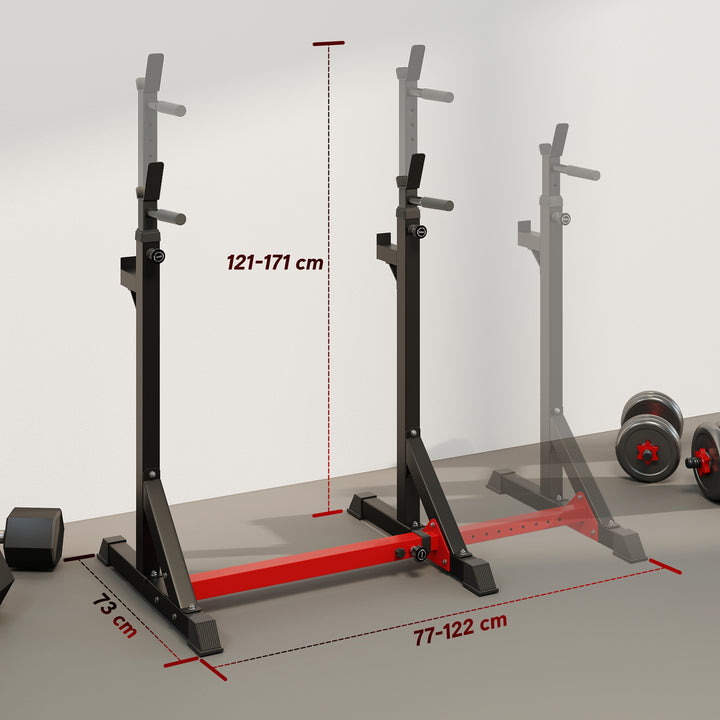 Suporte Ajustável para Barras de Peso Suporte Multifuncional para Exercício em Casa academia Carga 150kg Altura Ajustável 121-171cm Preto e Vermelho