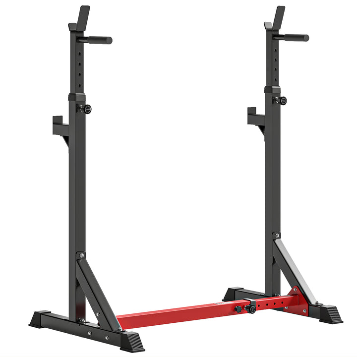 Suporte Ajustável para Barras de Peso Suporte Multifuncional para Exercício em Casa academia Carga 150kg Altura Ajustável 121-171cm Preto e Vermelho