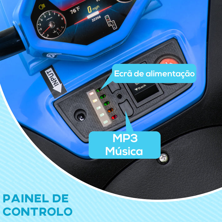 Quadriciclo Elétrico para Crianças acima de 3 Anos Carro Elétrico para Crianças com Bateria 12V Faróis e Música Carga 30 kg 85x55,5x62 cm Azul
