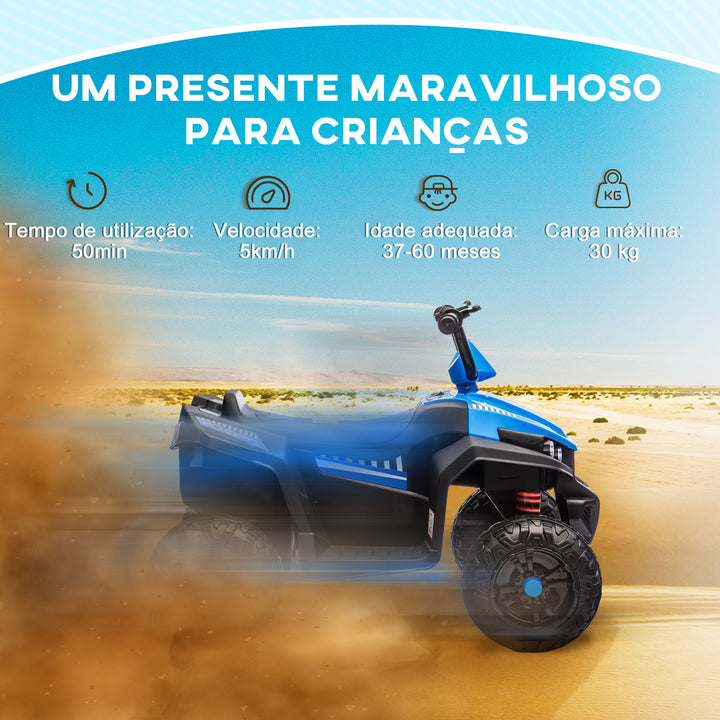 Quadriciclo Elétrico para Crianças acima de 3 Anos Carro Elétrico para Crianças com Bateria 12V Faróis e Música Carga 30 kg 85x55,5x62 cm Azul