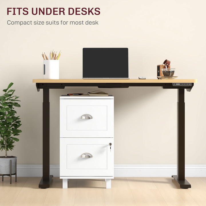 Bloco de Gavetas para Escritório Móvel Arquivador com 2 Gavetas para Escritório com Fechadura e Barras para Documentos A4 e Carta 40x41,5x67,5 cm Branco