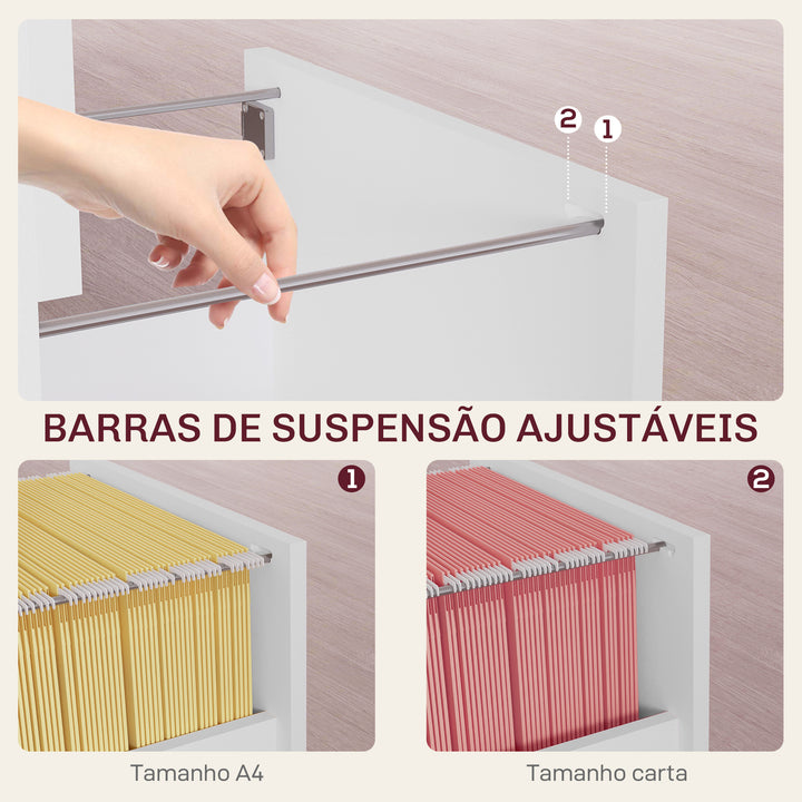 Bloco de Gavetas para Escritório Móvel Arquivador com 2 Gavetas para Escritório com Fechadura e Barras para Documentos A4 e Carta 40x41,5x67,5 cm Branco