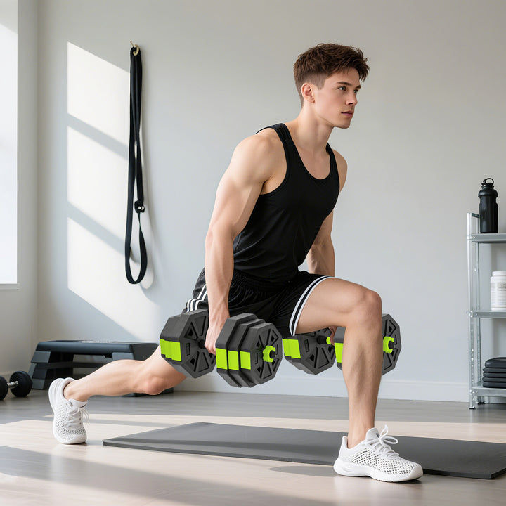 Conjunto de Halteres Ajustáveis 4 em 1 25 kg Conjunto de Pesos Utilizado como Kettlebell Barra Halteres ou Suporte para Flexões Equipamento de Fitness para Homens e Mulheres Ginásio em Casa