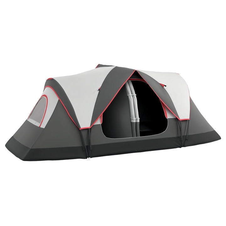 Tenda de Campismo Familiar para 6-8 Pessoas Tenda de Campismo Dobrável com 2 Quartos e Bolsa de Transporte Impermeável para Trekking 450x215x180 cm Cinza