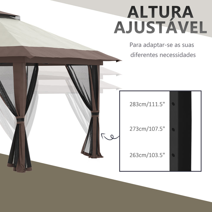 Tenda Dobrável Pop-UP 3,92x3,92x2,83 m Tenda de Jardim com Altura Ajustável Proteção UV50+ Teto Duplo Rede Mosquiteira e Bolsa de Transporte com Rodas para Festas Campismo Bege e Marrom