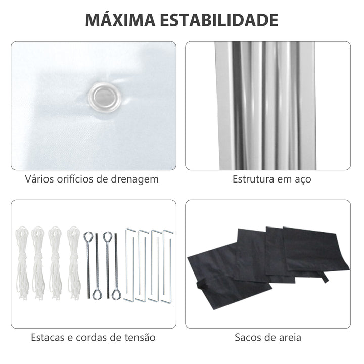 Tenda Dobrável Pop-up 297x297x288 cm Tenda para Eventos com 2 Paredes Laterais Anti-UV Altura Ajustável em 3 Níveis Sacos de Areia e Bolsa de Transporte com Rodas para Campismo Festas Branco