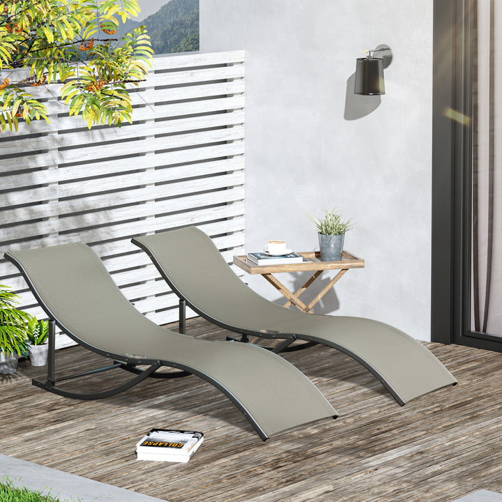 Conjunto de 2 Espreguiçadeiras de Jardim em Forma de S com Estrutura de Aluminio e Textilene para Piscina Pátio Varanda 165x61x63 cm Cinza