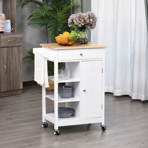 Carrinho de cozinha com 1 gaveta 1 armário 3 prateleiras abertas 66x39.5x86.5 cm Branco