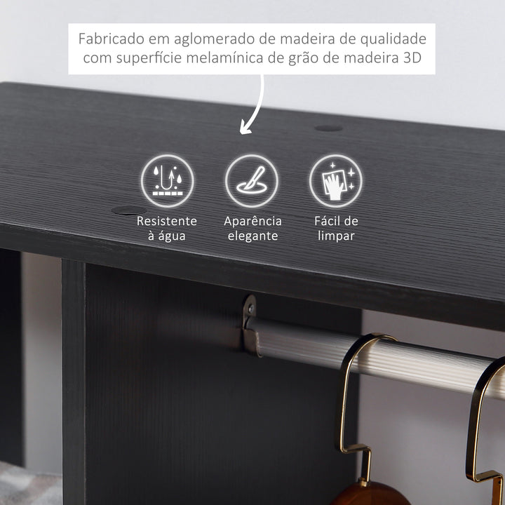 Roupeiro de Madeira Móvel Armário Roupeiro Aberto com Barra para Pendurar e 3 Prateleiras Organizadoras para Dormitório 80x40x128 cm Preto
