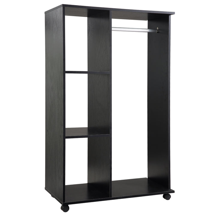 Roupeiro de Madeira Móvel Armário Roupeiro Aberto com Barra para Pendurar e 3 Prateleiras Organizadoras para Dormitório 80x40x128 cm Preto
