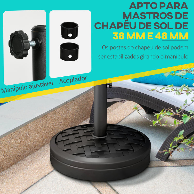 Base de Chapéu de Sol Redondo Suporte para Chapéu de Sol Recarregável com Cimento Peso 18 kg para Poste de Chapéu de Sol de Ø38/48 mm Ø45x36 cm Preto