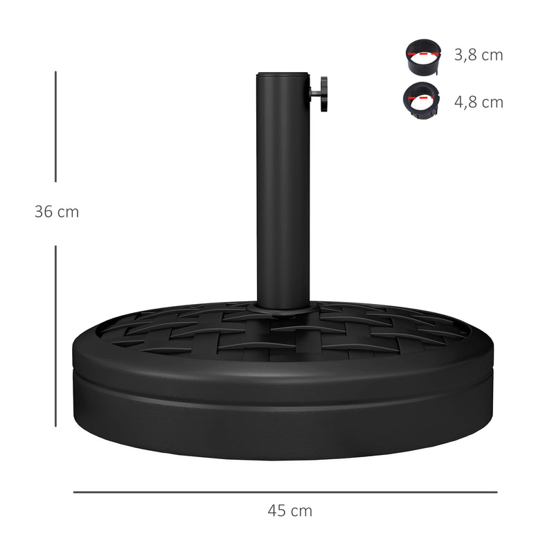 Base de Chapéu de Sol Redondo Suporte para Chapéu de Sol Recarregável com Cimento Peso 18 kg para Poste de Chapéu de Sol de Ø38/48 mm Ø45x36 cm Preto